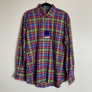 Alan Flusser Classic Plaid Button Down Shirt  L